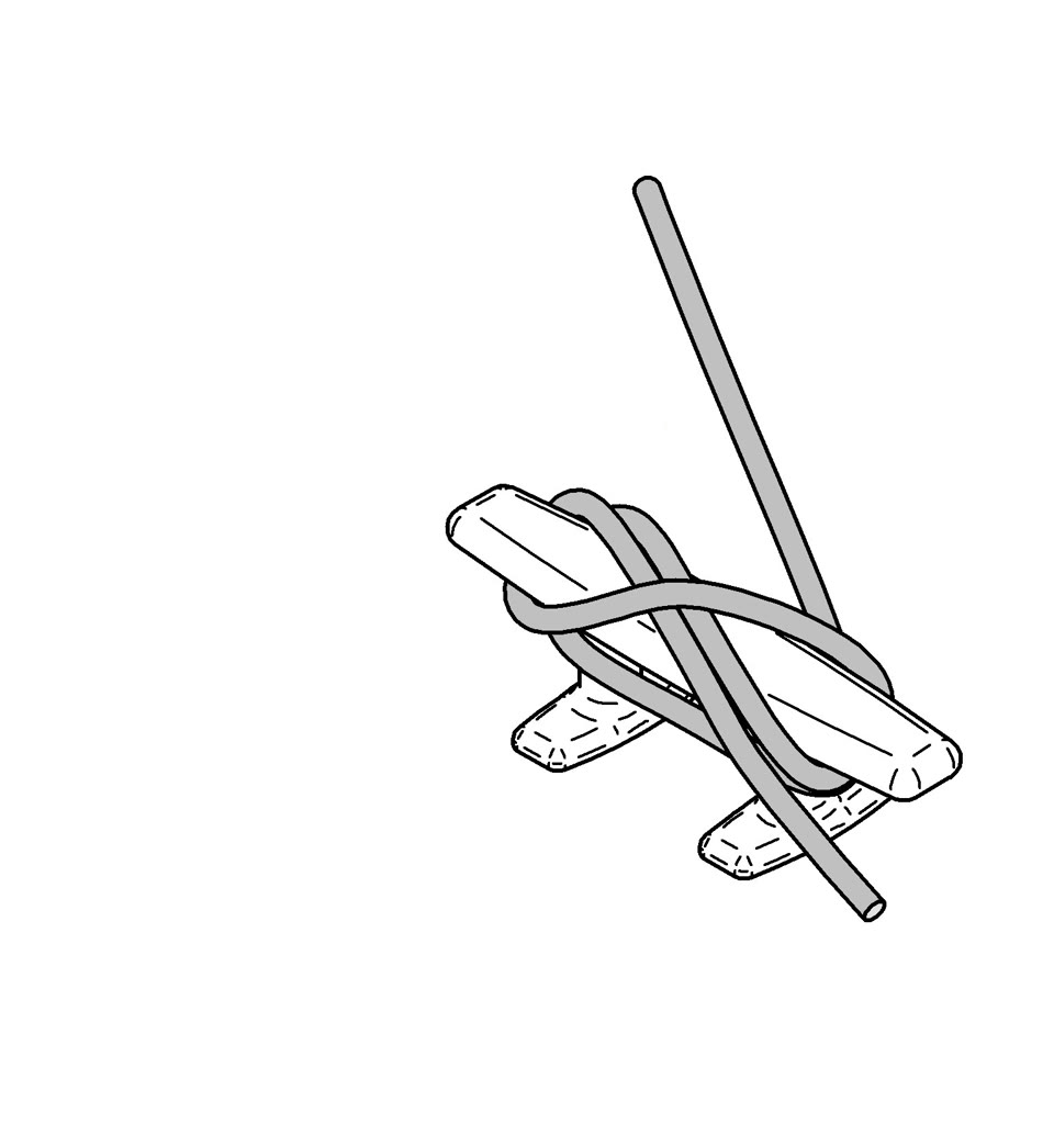 Drawing of the finished cleat hitch with its single locking hitch